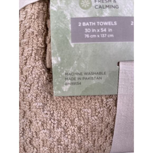 Truly Calm Bath Towel Set Beige Linen 6 Piece Bath Hand Washcloth 100% Cotton - Picture 7 of 7